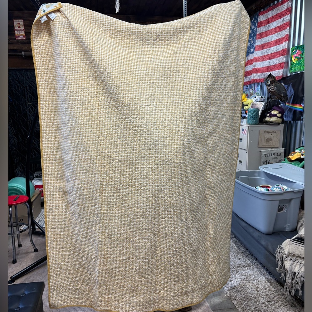 Vintage Martha Stewart Twin Quilt Yellow Roses Reversible Yellow Checker Pattern - Picture 10 of 11
